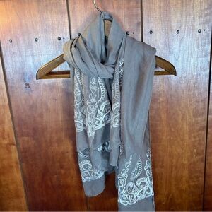 Beautiful Tan Scarf with White Embroidery